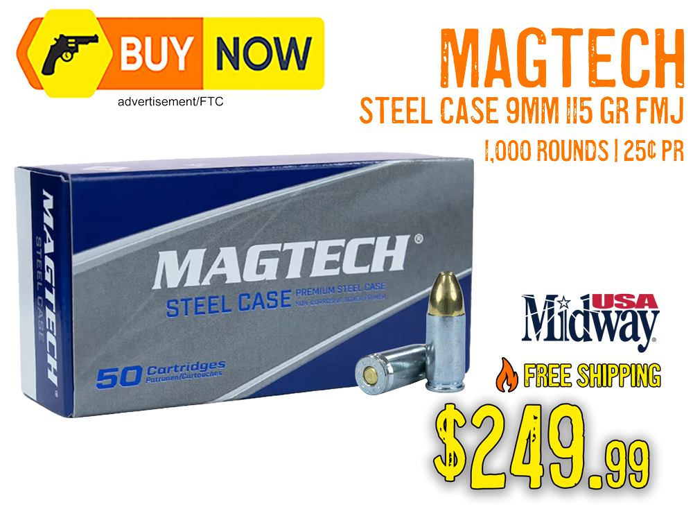 Magtech Steel Case 9mm 115gr FMJ 1000 Rounds – $249.99 w/ Free Shipping