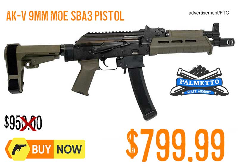 PSA AK-V 9mm MOE SBA3 Pistol lowest price