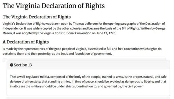 The Virginia Declaration of Rights Section 13