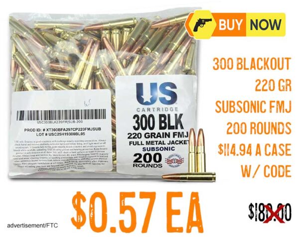 US Cartridge 300 Blackout 220-gr Subsonic FMJ Lowest price