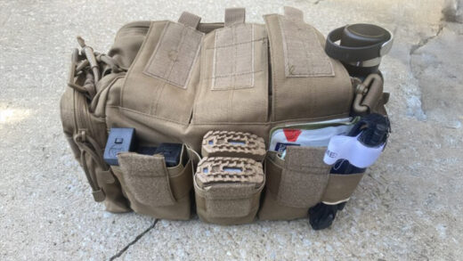 Spare pistol mags (L), two 20-round AR Mags (C), and medical supplies (R). IMG Scott Witner