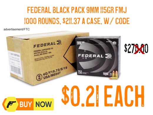 Federal Black Pack 9mm 115gr FMJ lowest price