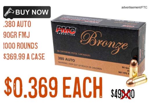 PMC .380 Auto 90gr FMJ Ammunition 1000rnds lowest price nov2025