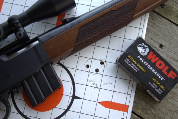 Henry Supreme accuracy with a paper target and a box of Wolf Ammunition.