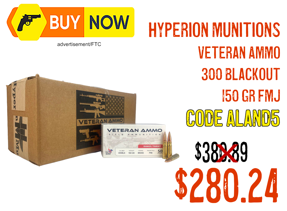 Hyperion Munitions Veteran Ammo .300 Blackout 150gr FMJ – As Low As $0.56/Rd