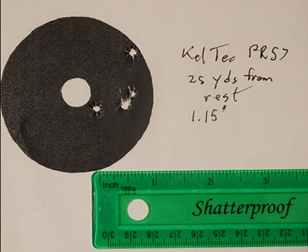 KelTec PR57 group from 25 yards.