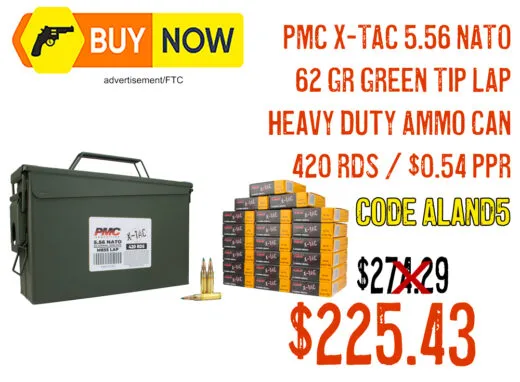 PMC X-TAC 5.56 NATO 62gr Green Tip 420 Rounds & Ammo Can &acirc; $225.43 w/ CODE