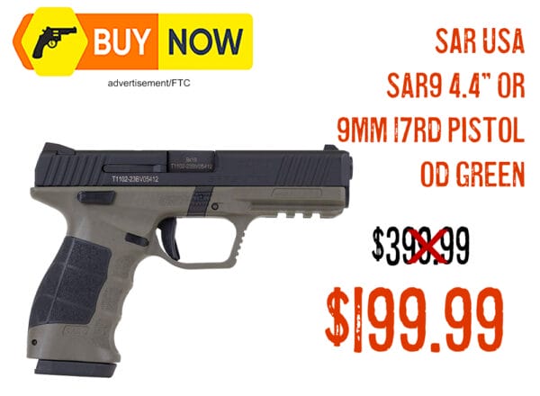 SAR USA SAR9 4.4" Optics-Ready 9mm Pistol – $199.99 (50% OFF)