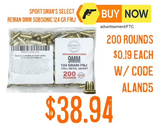 Sportsman&acirc;s Select Reman Subsonic 9mm 124gr FMJ &acirc; $38.94 w/ CODE (35% OFF)