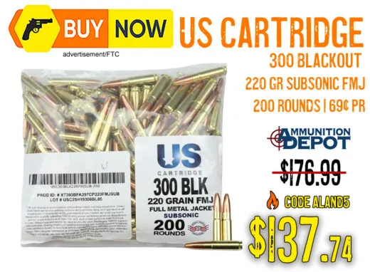 US Cartridge 300 Blackout 220gr Subsonic FMJ 200 Rounds &acirc; $137.74 w/ Code