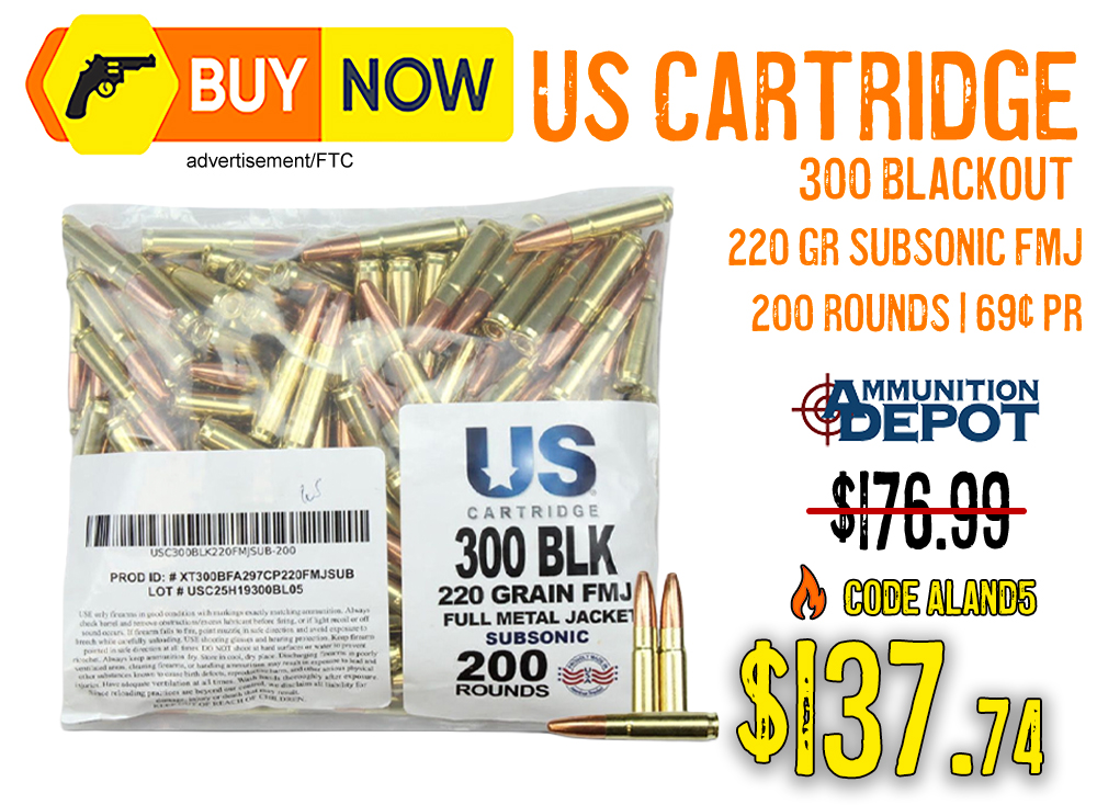 US Cartridge 300 Blackout 220gr Subsonic FMJ 200 Rounds — $137.74 w/ Code