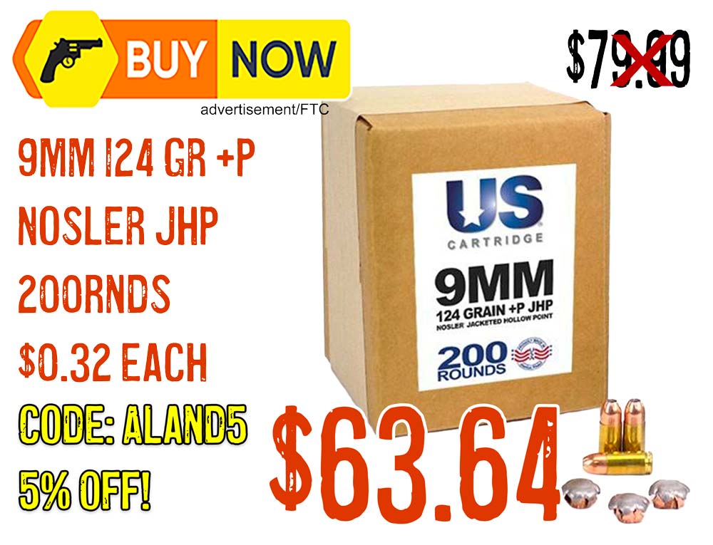 US Cartridge 9mm 124gr +P Nosler JHP for $63.64
