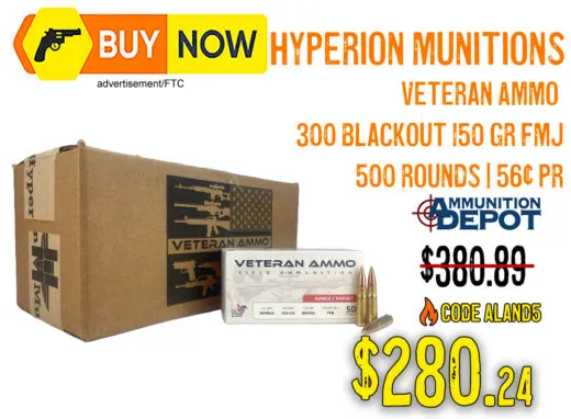 Hyperion Munitions Veteran Ammo .300 Blackout 150gr FMJ 500 Rounds &acirc; $280.24