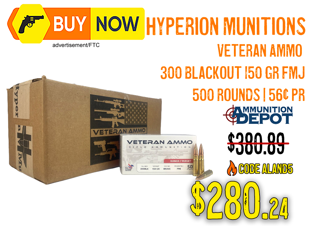 Hyperion Munitions Veteran Ammo .300 Blackout 150gr FMJ 500 Rounds – $280.24