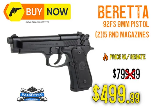 Beretta 92FS 9mm Pistol &acirc; $499.99 After Rebate