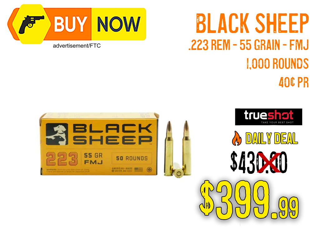 Black Sheep .223 Rem 55 Grain FMJ 1,000 Rounds – $399.99
