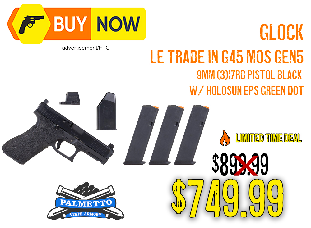 GLOCK LE Trade-in G45 MOS Gen5 w/ Holosun EPS Green Dot & 3 Mags — $749.99