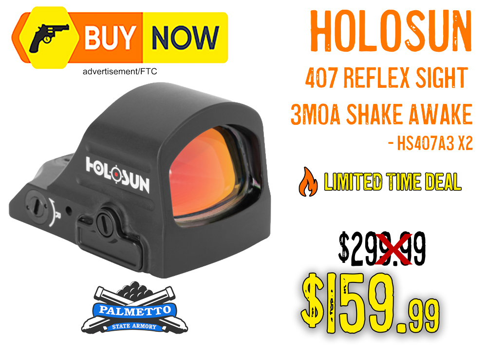 Holosun 407 Reflex Sight 3 MOA Shake Awake — $159.99