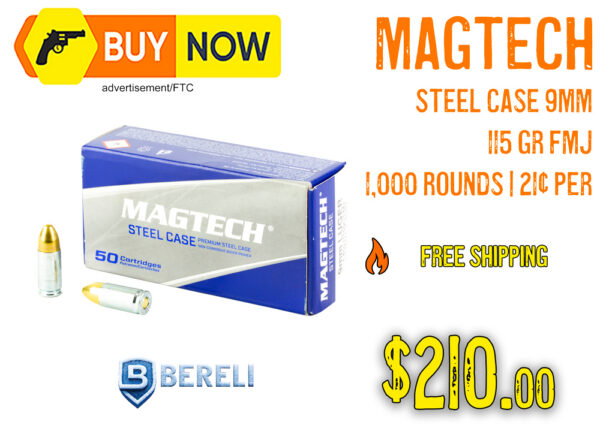 Magtech Steel Case 9mm 115gr FMJ – $210 w/ Free Shipping