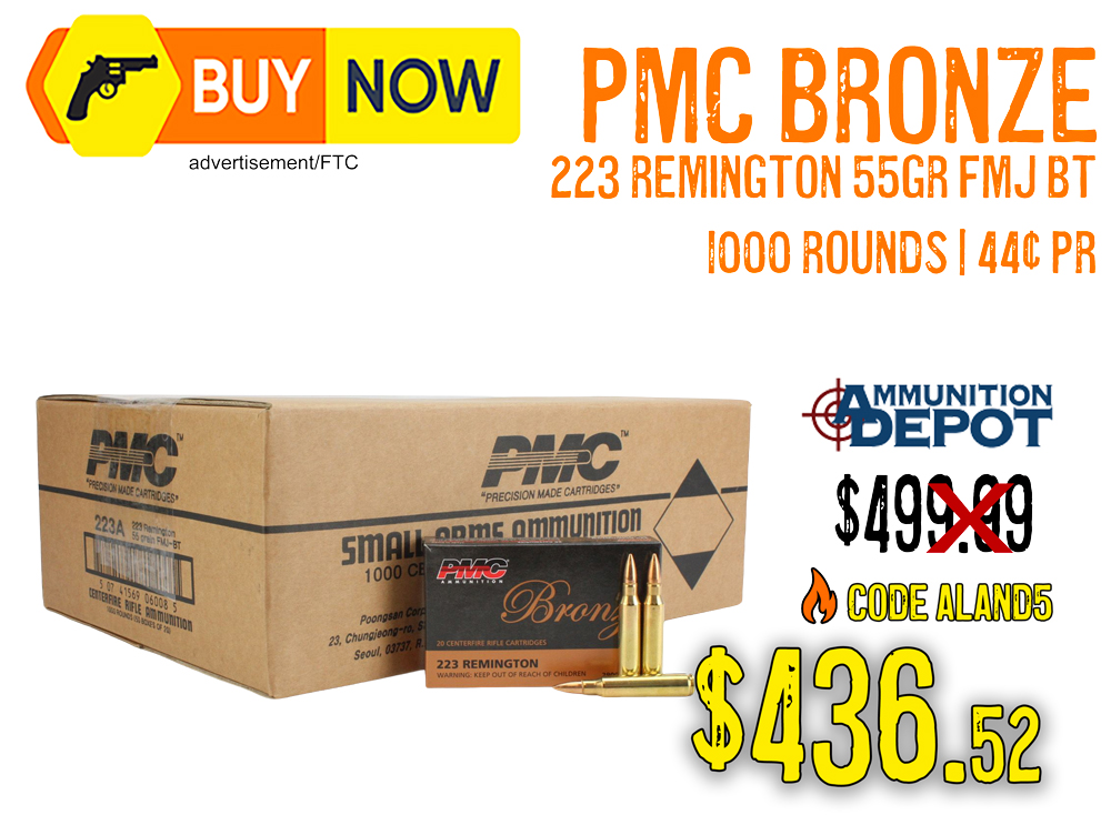 PMC Bronze .223 Rem 55gr FMJ BT 1,000 Rounds – $436.52 w/ Code