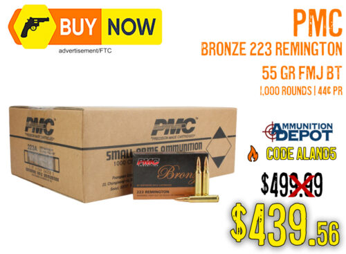 PMC Bronze .223 Rem 55gr FMJ BT 1,000 Rounds – $439.56 w/ Code