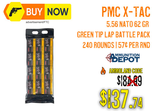 PMC X-TAC 5.56 NATO 62gr Green Tip LAP Battle Pack (240 Rounds) &acirc; $137.74 w/ Code