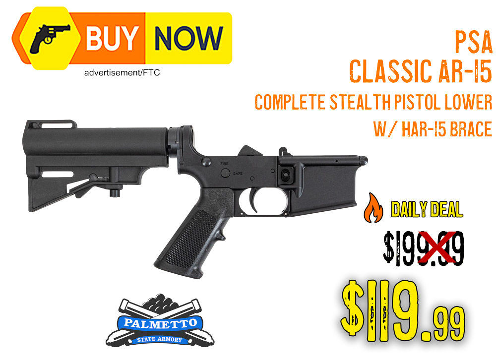 PSA Classic AR-15 Complete Stealth Pistol Lower w/ HAR-15 Brace – $119.99