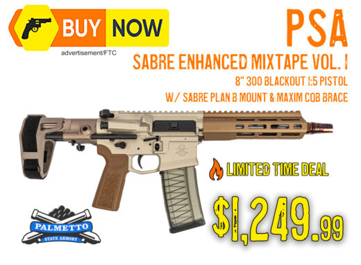 PSA Sabre Enhanced Mixtape Vol. 1 8" .300 Blackout Pistol &acirc; $1,249.99