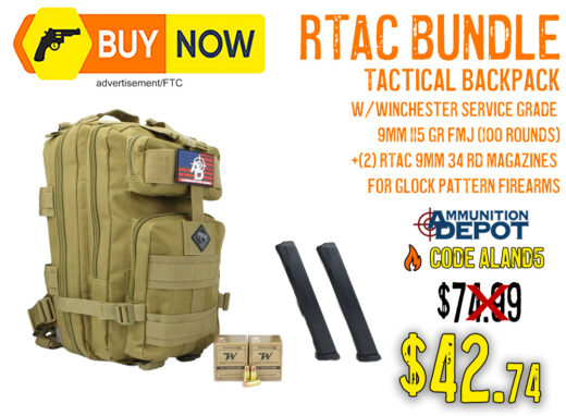 RTAC Tactical Backpack + 100 Rds Winchester 9mm + (2) 34-Rd Glock Mags &acirc; $42.74 w/ Code