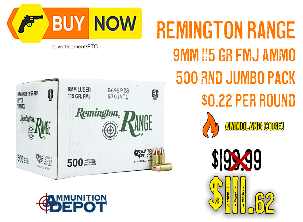 Remington Range 9mm 115gr FMJ Jumbo Pack — $111.62 w/ Code