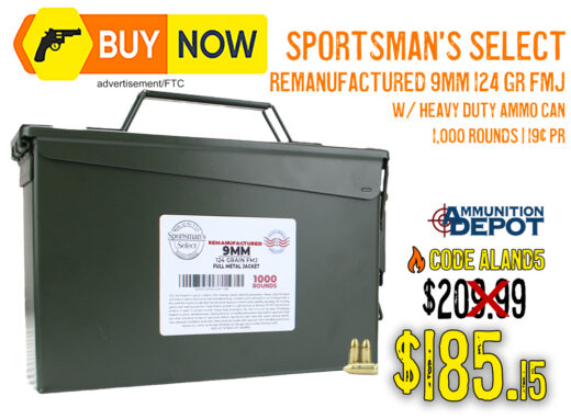 Sportsman's Select Reman 9mm 124gr FMJ 1,000 Rounds + Ammo Can &acirc; $185.15 w/ Code