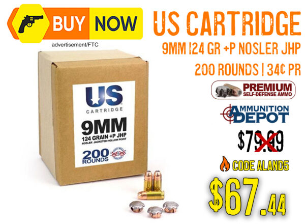 US Cartridge 9mm 124 Gr +P Nosler JHP 200 Rounds - $67.44