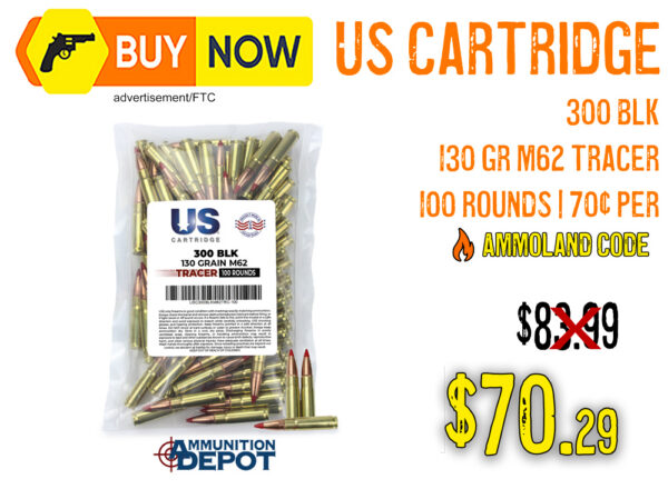 US Cartridge 300 Blackout 130gr M62 Tracer – $70.29 w/ Code