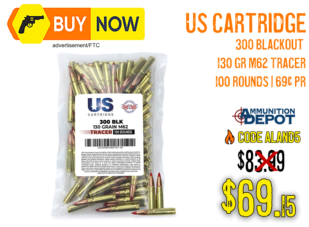US Cartridge 300 Blackout 130gr M62 Tracer – $69.15 w/ Code