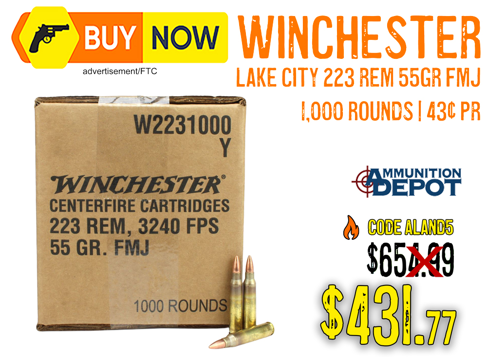 Winchester USA Lake City .223 Rem 55gr FMJ 1,000 Rounds – $431.77 w/ CODE