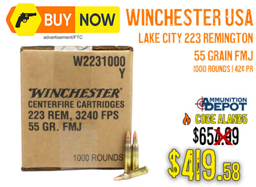 Winchester USA Lake City .223 Rem 55gr FMJ 1,000 Rounds – $419.58 w/ CODE