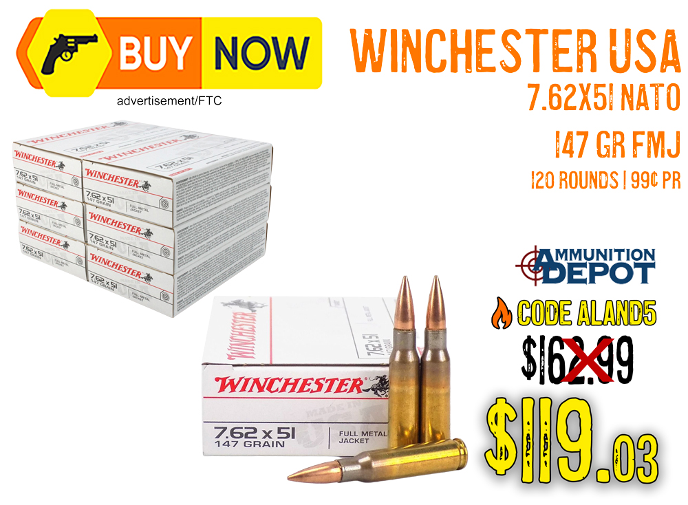 Winchester USA 7.62x51 NATO 147 Gr FMJ 120-Round Range Bundle – $119.03
