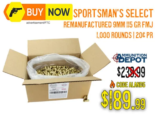 Sportsman's Select Remanufactured 9mm 115gr FMJ 1,000 Rounds &acirc; $189.99 w/ Code