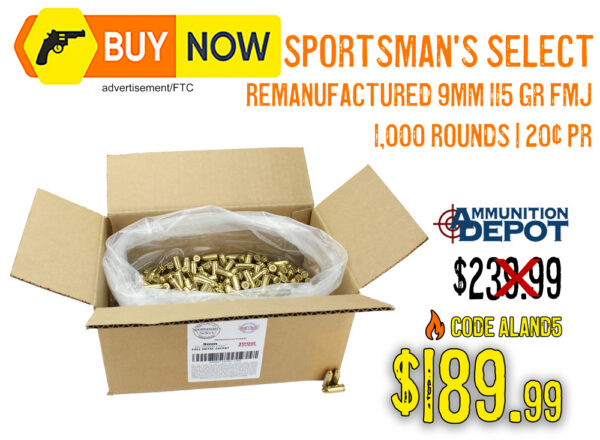 Sportsman's Select Remanufactured 9mm 115gr FMJ 1,000 Rounds – $189.99 w/ Code