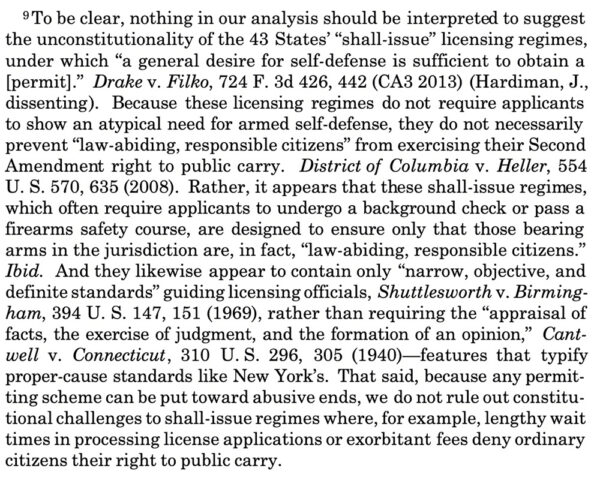 Bruen Decision Footnote 9