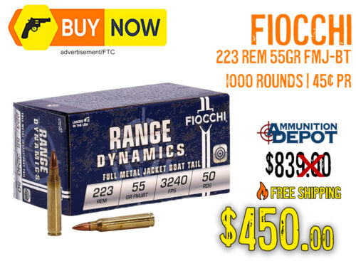 Fiocchi Shooting Dynamics .223 Rem 55gr FMJBT 1,000 Rounds – w/ Free Shipping