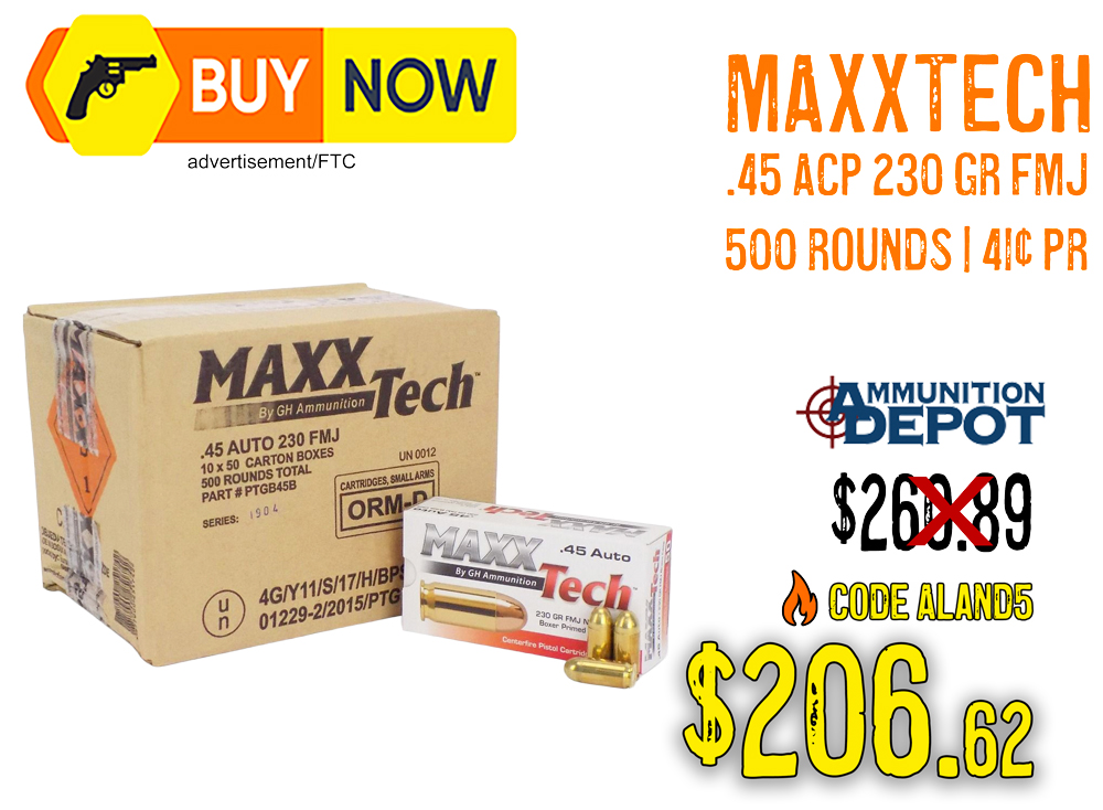 MAXXTech .45 ACP 230 Gr FMJ 500 Rounds – $206.62 With Code