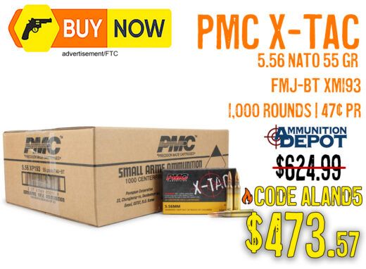 PMC X-TAC 5.56 NATO 55 Grain FMJ-BT XM193 1,000 Rounds &acirc; $473.57 with Code