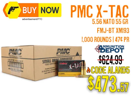 PMC X-TAC 5.56 NATO 55 Grain FMJ-BT XM193 1,000 Rounds &acirc; $473.57 with Code