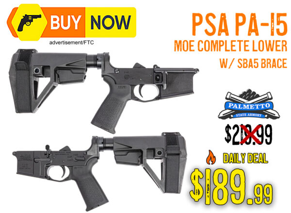 PSA PA-15 MOE Complete Lower w/ SBA5 Brace – $189.99