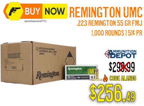 Remington UMC .223 Rem 55gr FMJ 500-Round Case – $256.49 w/ Code