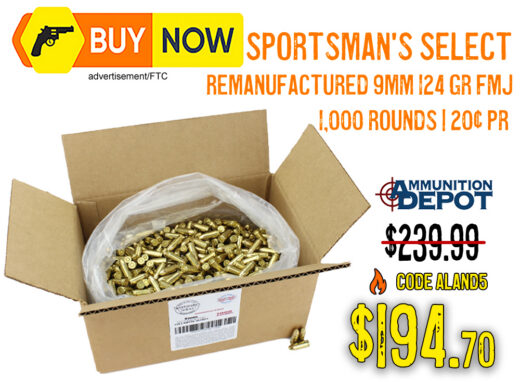 Sportsman's Select Reman 9mm 124gr FMJ 1,000 Rounds &acirc; $189.99 w/ Code