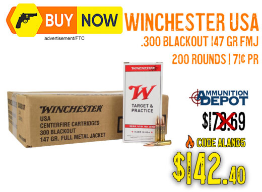 Winchester USA .300 Blackout 147 gr FMJ 200-Round Case &acirc; $142.40 With Code