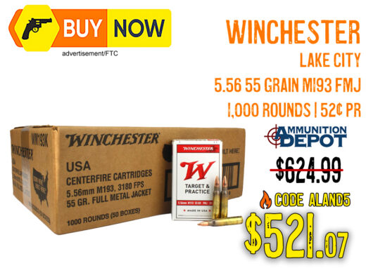 Winchester USA M193 5.56 NATO 55gr FMJ 1,000 Rounds — $521.07