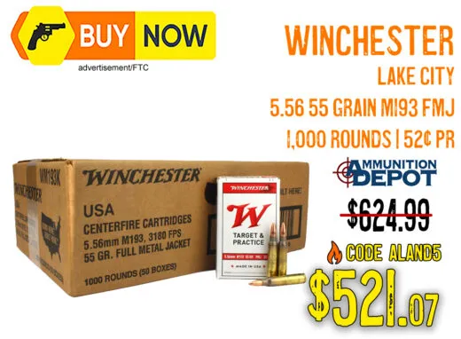 Winchester USA M193 5.56 NATO 55gr FMJ 1,000 Rounds &acirc; $521.07